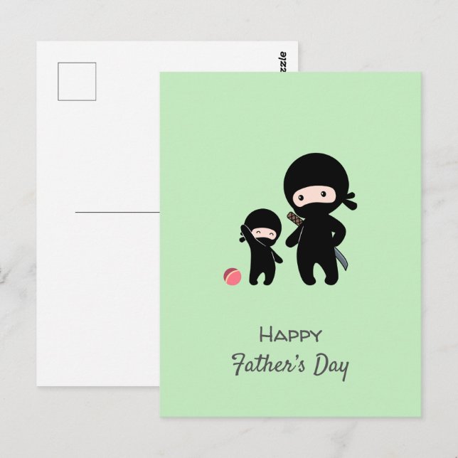 Ninja Father and Kid on Green Postcard (Front/Back)
