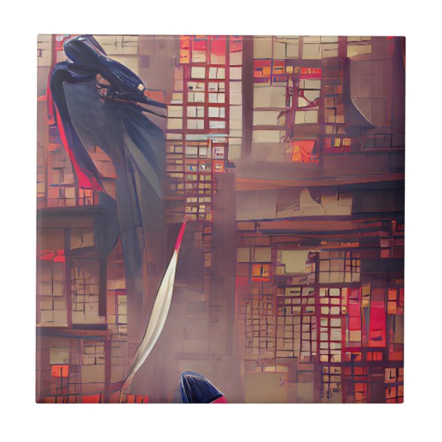 Ninja ghosts fantasy graphic abstract art ceramic tile (Front)