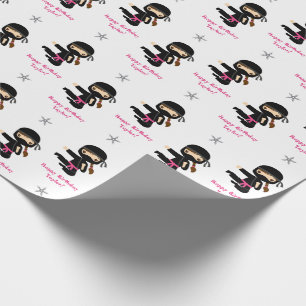 Ninja Gift Wrap Girl Pink Black Personalised