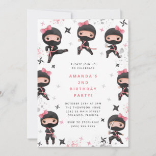 Ninja Girl Birthday Invitation, Cute Pink Karate Invitation