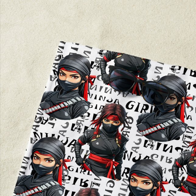 Ninja Girls Anime With Text Pattern Design Beach Towel (Creator Uploaded)