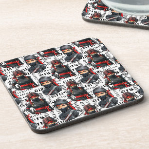 Ninja Girls Anime With Text Pattern Design Coaster