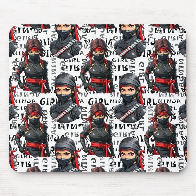 Ninja Girls Anime With Text Pattern Design Mouse Pad (Front)