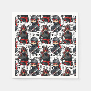 Ninja Girls Anime With Text Pattern Design Napkin