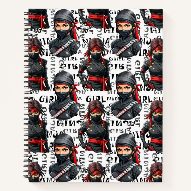 Ninja Girls Anime With Text Pattern Design Notebook (Front)