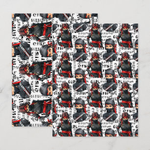 Ninja Girls Anime With Text Pattern Design Postcard