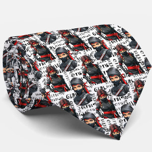 Ninja Girls Anime With Text Pattern Design Tie