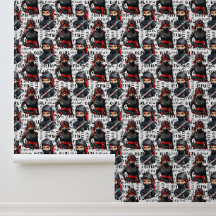 Ninja Girls Anime With Text Pattern Design Wallpaper