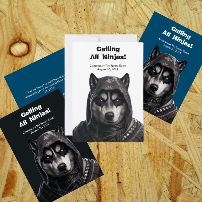 Ninja Husky Pet Dog Invitation Card Classic Navy  (Creator Uploaded)