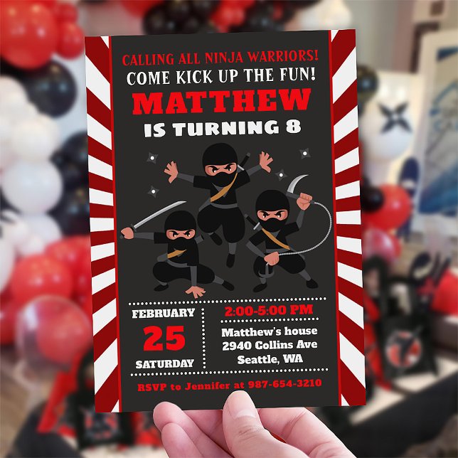 Ninja invitation, Ninja birthday Invitation (Ninja Party Birthday Invitation)