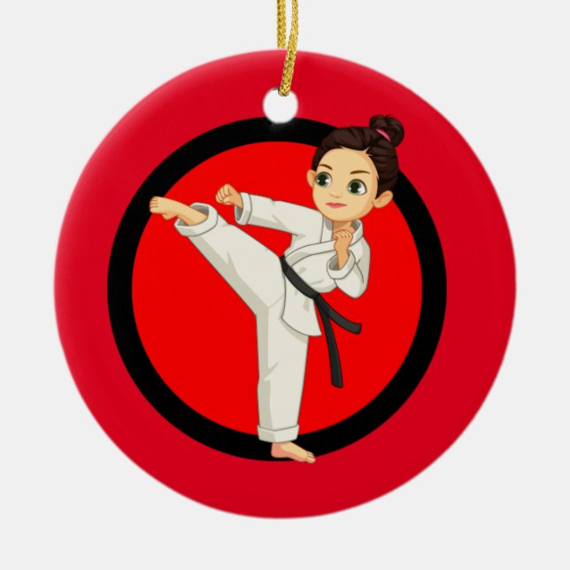 Ninja/Karate Girl Ceramic Ornament (Front)