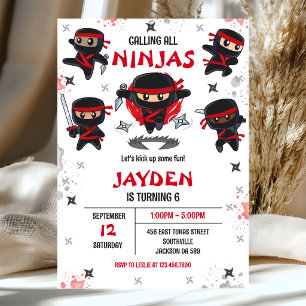 Ninja Karate Kids Boy Birthday Party Invitation