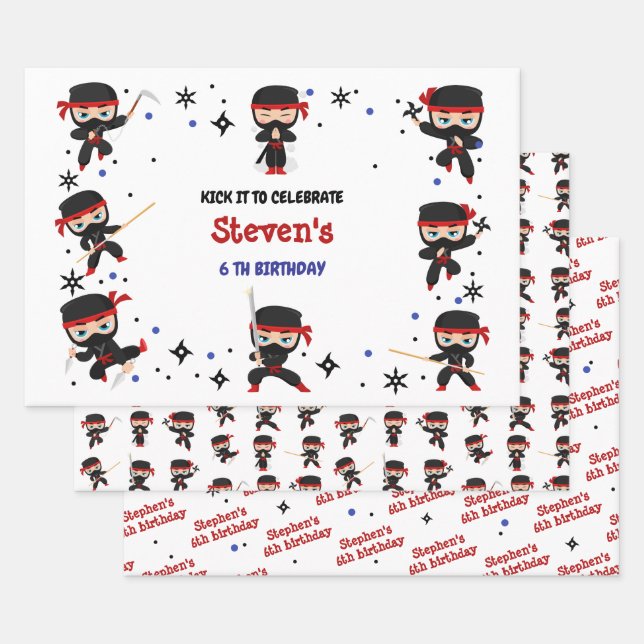 Ninja kids birthday wrapping paper sheet (Set)