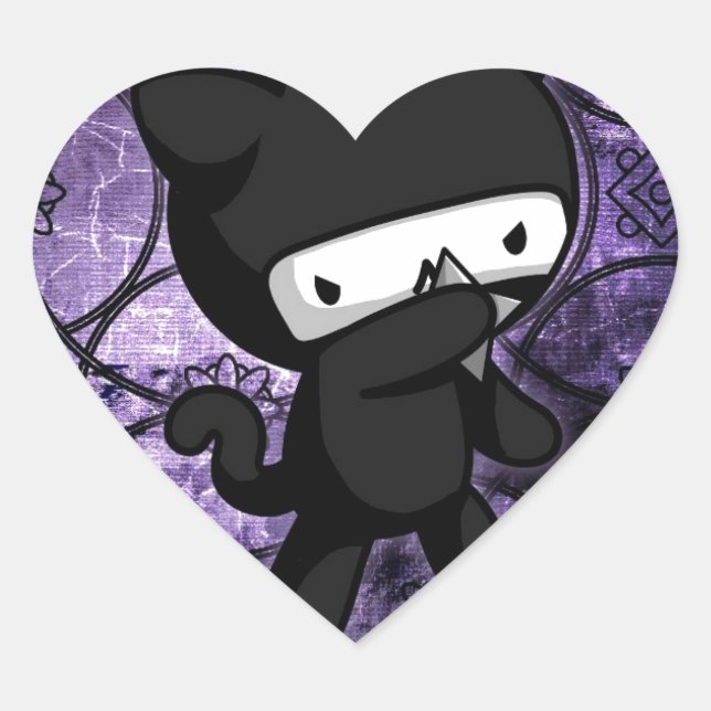Ninja Kitty Heart Sticker (Front)