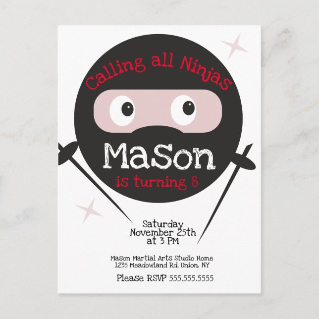 Ninja Martial Arts Karate Boys Birthday Any Age In Postcard (Front)