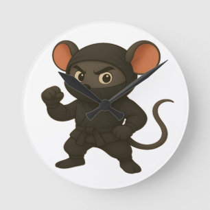 Ninja Mouse Wall Clock Funny Cartoon Martial Art