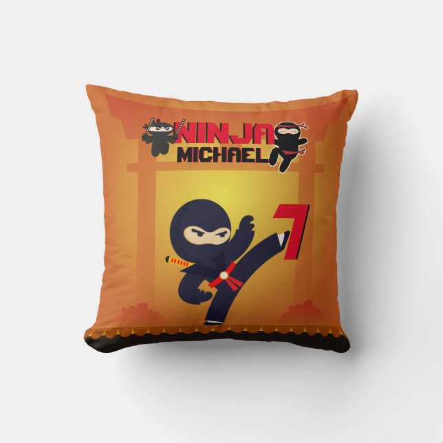 NINJA Movie Star Warrior Kicking it Karate Kids Cushion (Front)