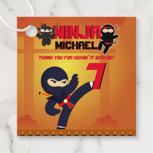 NINJA Movie Star Warrior Kicking it Karate Party Favour Tags