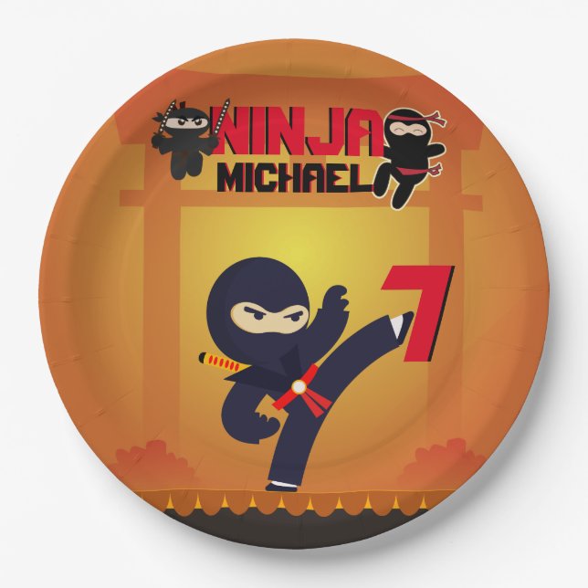 NINJA Movie Star Warrior Kicking it Karate Party Paper Plate (Front)