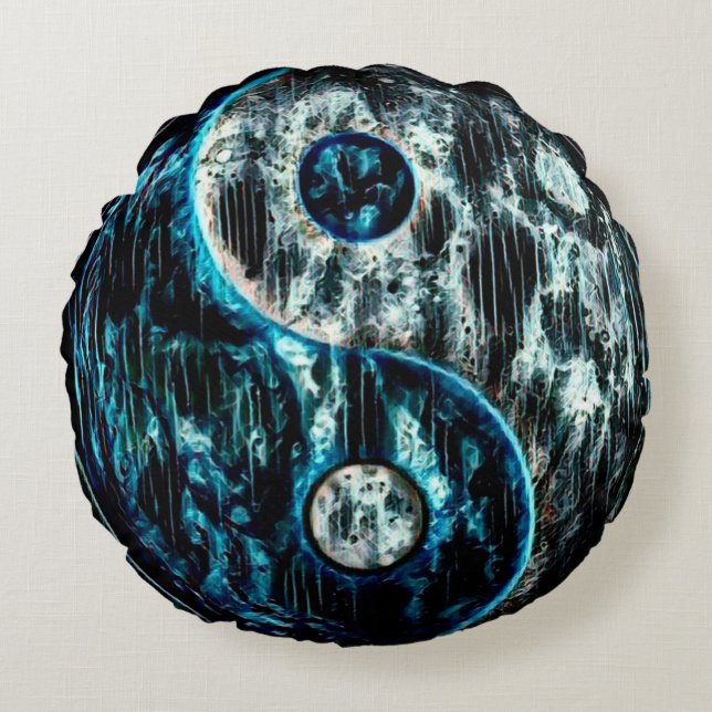 Ninja Nomad Dark Chi Yin Yang Symbol Round Cushion (Front)