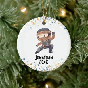 Ninja Ornament, Cute Karate Kids Christmas  Ceramic Ornament