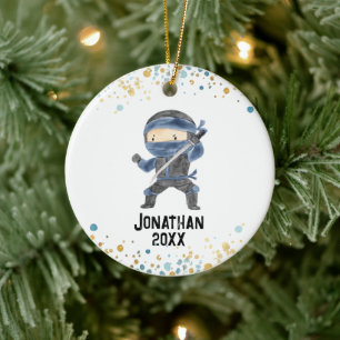 Ninja Ornament, Cute Karate Kids Christmas  Ceramic Ornament