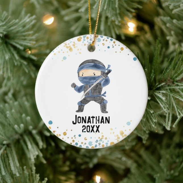 Ninja Ornament, Cute Karate Kids Christmas  Ceramic Ornament (Tree)
