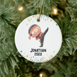 Ninja Ornament, Cute Karate Kids Christmas  Ceramic Ornament