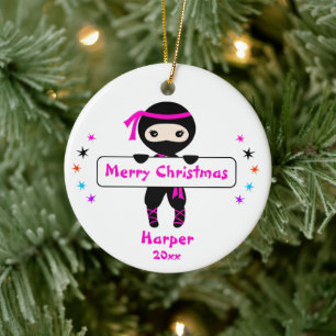 Ninja Ornament, Girls Cute Karate Kids Christmas  Ceramic Ornament