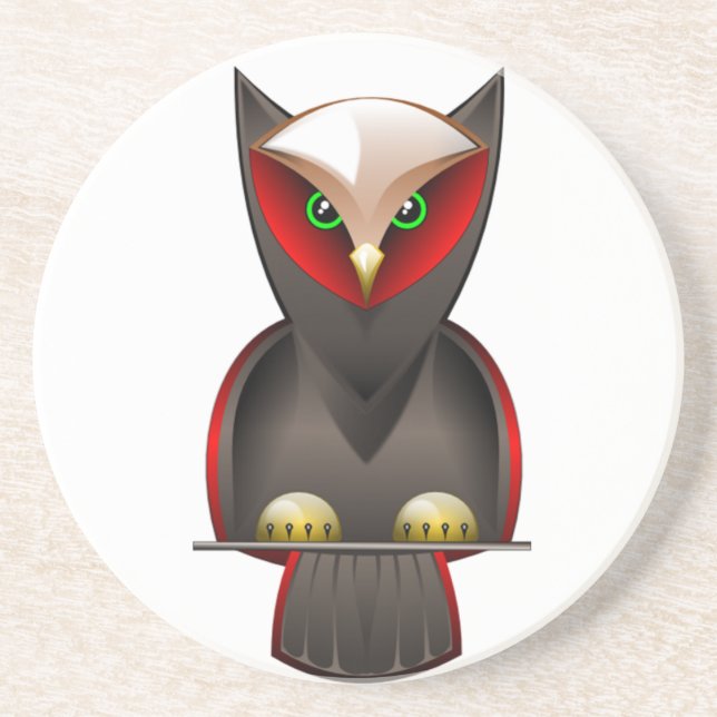 Ninja Owl in Red Green and Brown Coaster (Front)