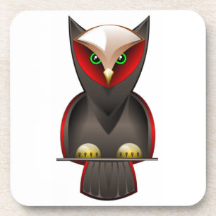 Ninja Owl in Red Green and Brown Coaster