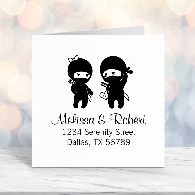 Ninja Pair, a Boy and a Girl Address Self-inking Stamp (Creator Uploaded)