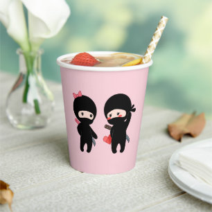 Ninja Pair, a Boy and a Girl on Pink Paper Cups