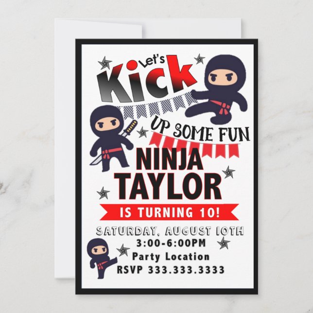 Ninja Party Invitation, Ninja Birthday Invitation (Front)