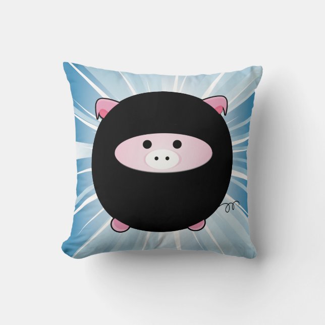 Ninja Pig on Blue Cushion (Front)