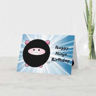 Ninja Pig on Blue Happy Birthday Card