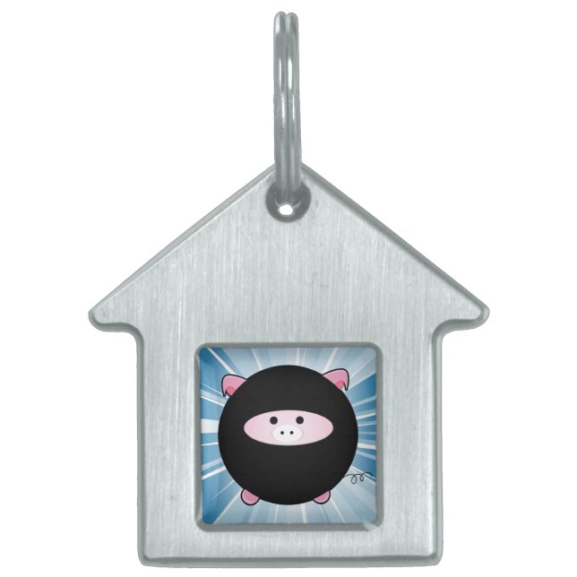 Ninja Pig on Blue Pet Tag (Front)
