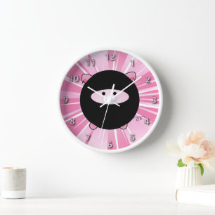 Ninja Pig on Pink Wall Clock
