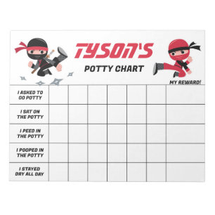 Ninja Potty Chart Personalised Name & Tasks Notepad