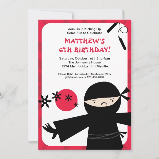 Ninja Power Red Invitation (Front)