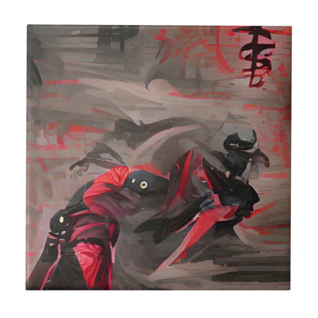 Ninja red death graphic abstract art  ceramic tile (Front)