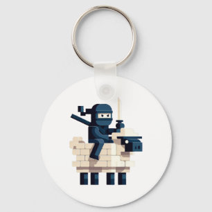 Ninja Riding Sheep Block Style Character Pixel Art Key Ring
