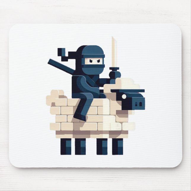 Ninja Riding Sheep Block Style Character Pixel Art Mouse Pad (Front)