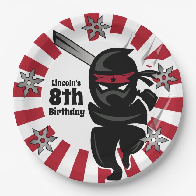 Ninja Samurai Warrior Personalised Birthday Paper Plate (Front)