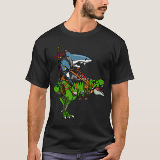 Ninja Shark Riding T-Rex Dinosaur T-Shirt