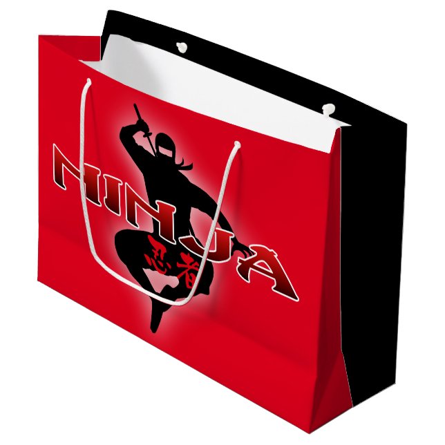 Ninja Silhouette Christmas Large Gift Bag (Front Angled)