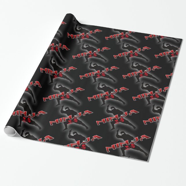 Ninja Silhouette Wrapping Paper (Unrolled)