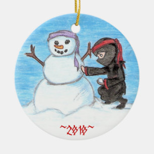 Ninja Snowman Ceramic Tree Decoration