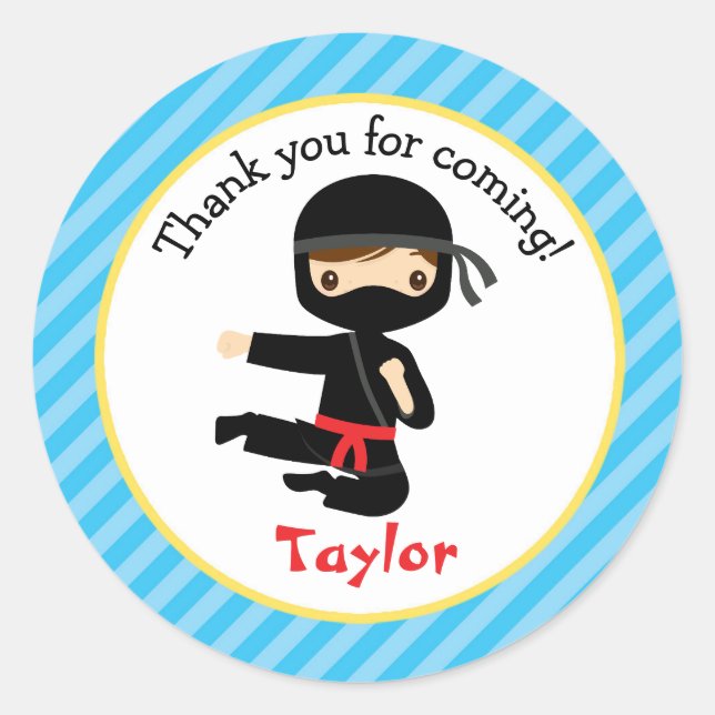 Ninja Stickers (Blue Boy Ninja Birthday Party) (Front)
