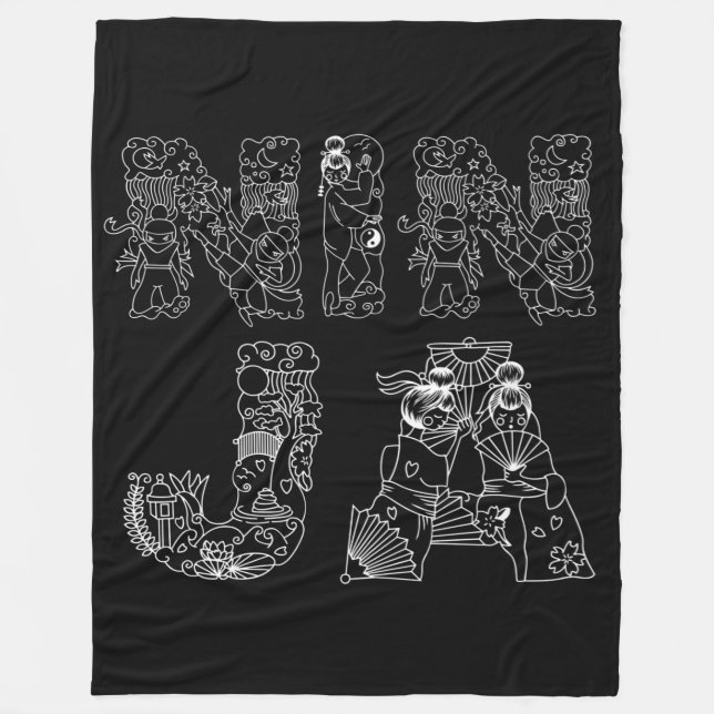 Ninja Stunning White Text On Black Fleece Blanket (Front)